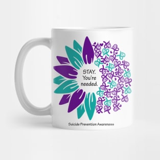 Suicide prevention: Stay flower, black type Mug